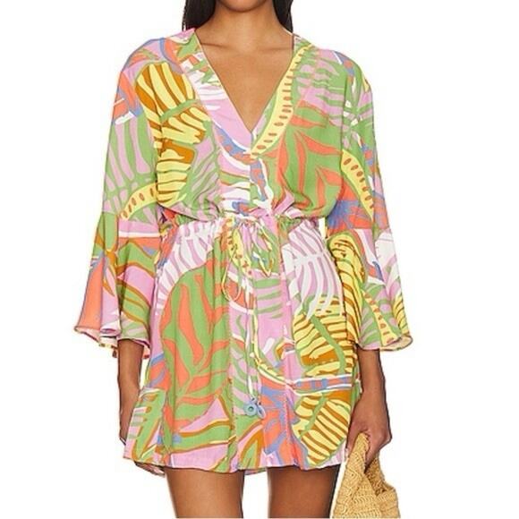 Revolve Maaji Joy Kaftan Beach Coverup Dress Tropical Lightweight Colorful Large - Picture 1 of 11
